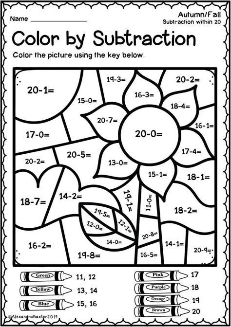 Subtraction Worksheet Coloring