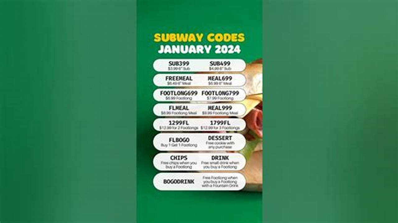 Subway Promo Code January 2024 Calendar