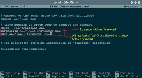 Sudo Command No Password