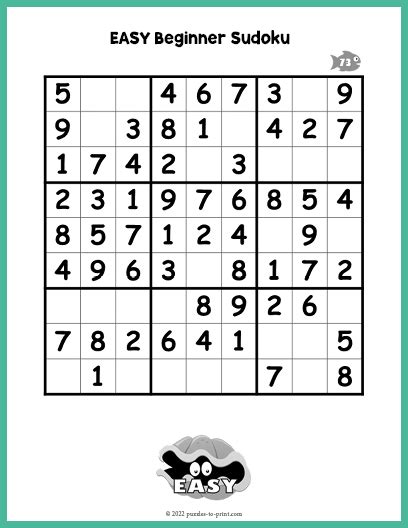 Sudoku For Beginners Printable