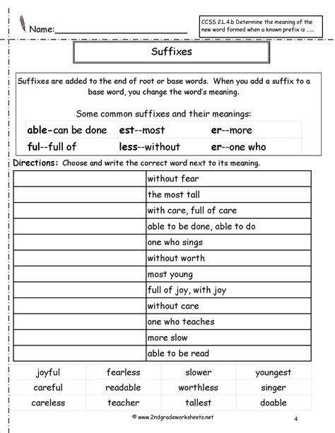 Suffix Worksheets 4th Grade