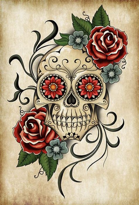 Sugar Skull and roses tattoo by onksy on DeviantArt