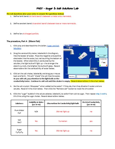 Sugar And Salt Solutions Phet Worksheet Answer Key