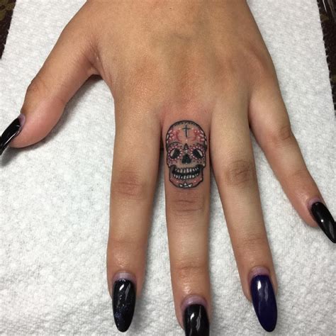 Sugar Skull Ring Finger Tattoo Blurmark