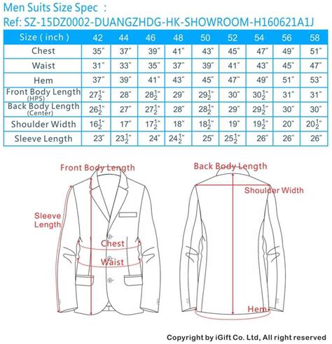 Suit Blazer Size Chart