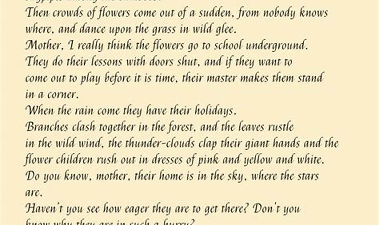 Summary Of Poem The Flower School By Rabindranath Tagore