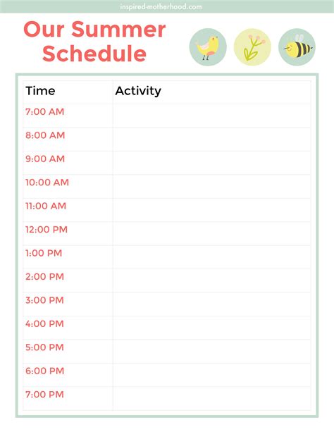 Summer Daily Schedule Template