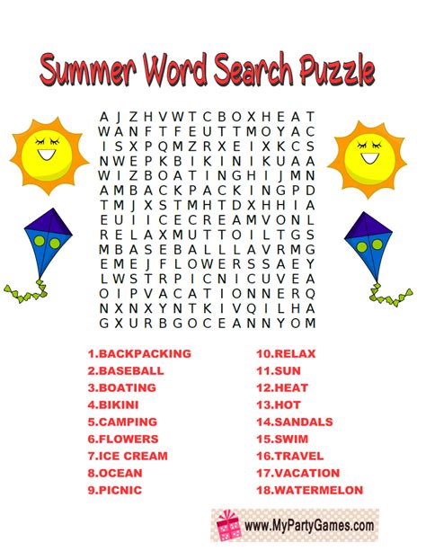 Summer Word Search Printable Free