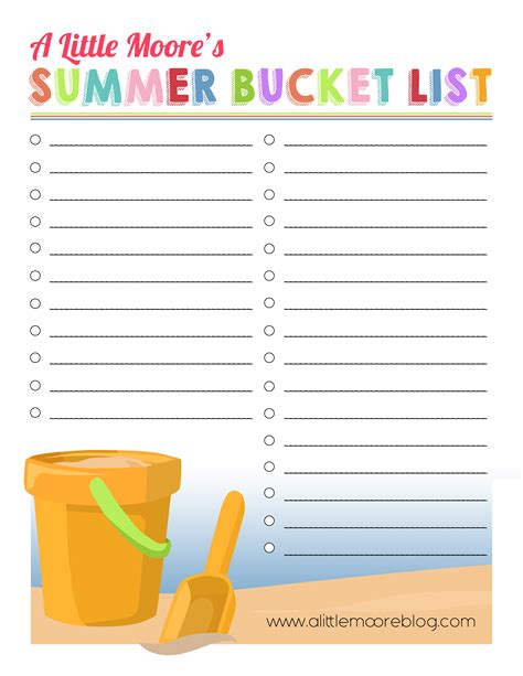 Summer Bucket List Printable Free