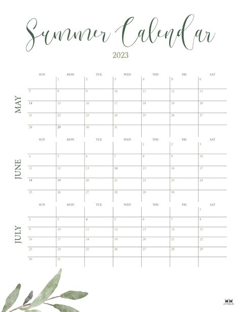 Summer Calendar 2023 Printable