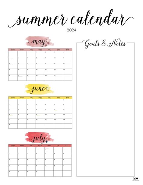 Summer Calendar Printable 2024