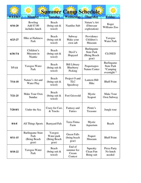 How To Create A Summer Camp Schedule Template For 2023 Free Sample