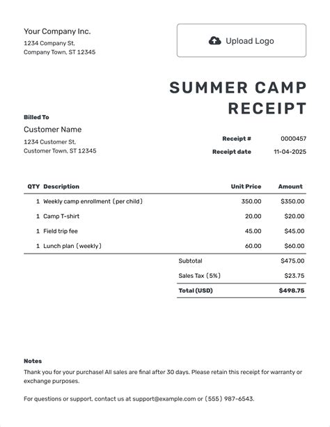 Summer Camp Invoice Template