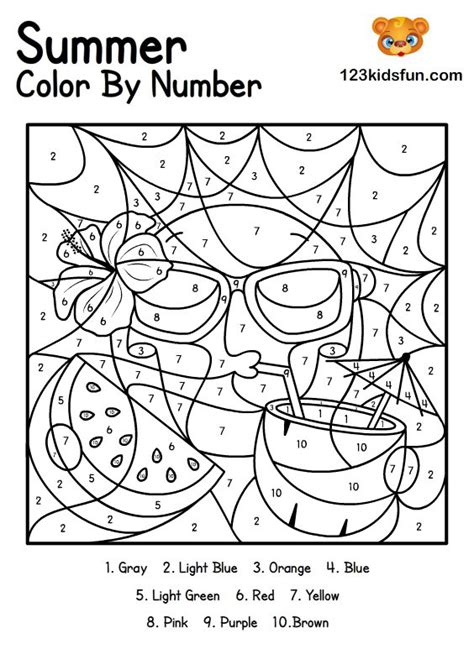 Summer Color By Number Coloring Pages