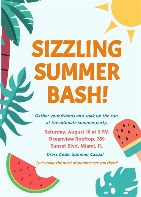 Summer Party Invitation Template Free