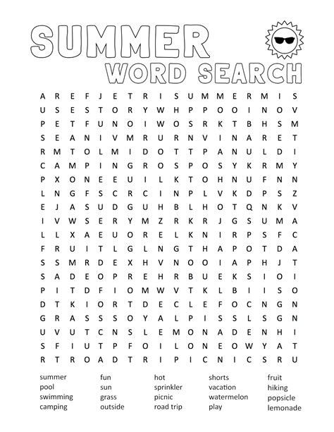 Summer Word Search Printable