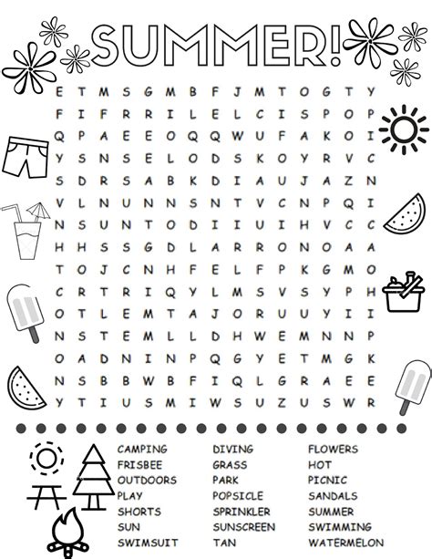Summertime Word Search Printable