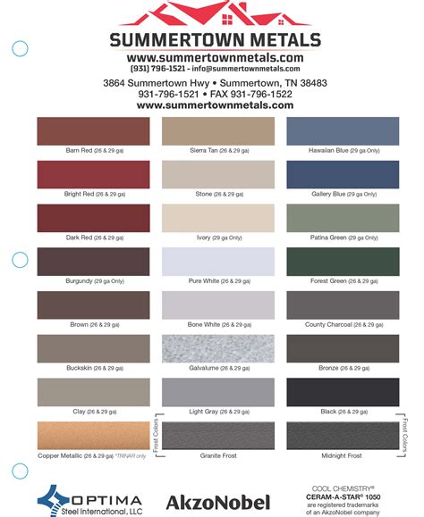 Summertown Metals Color Chart