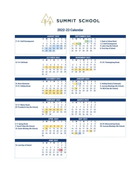 Summit Academy Calendar