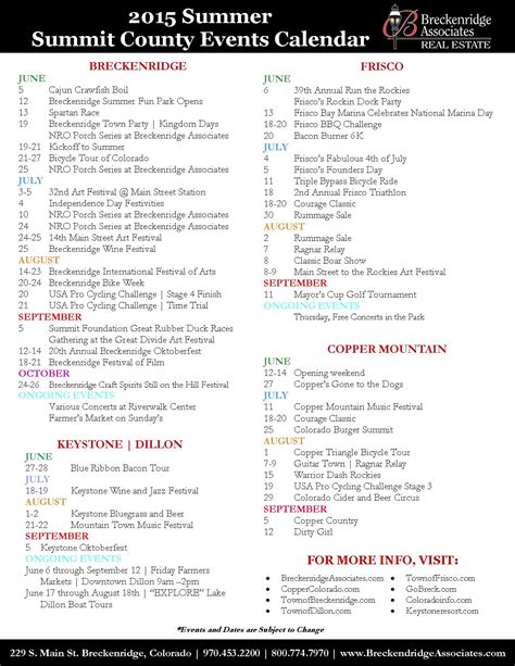 Summit County Calendar Of Events