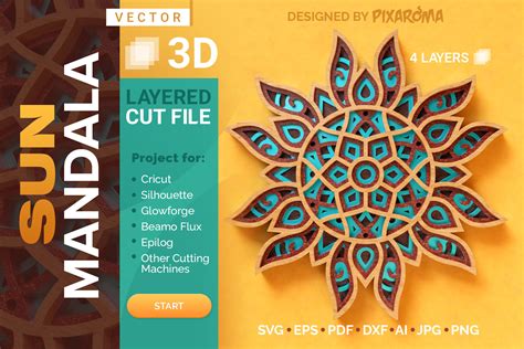 Download Sun Mandala 3D Layered SVG Cut File Printable