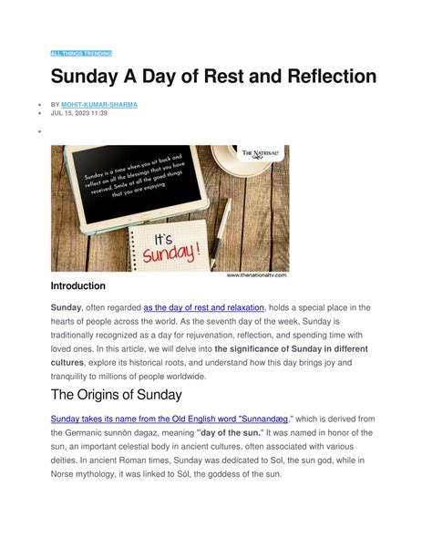 Sunday: A Day of Rest and Reflection