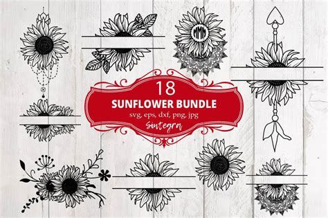 Download Sunflower 18 Monograms Bundle SVG File Files DXF Files