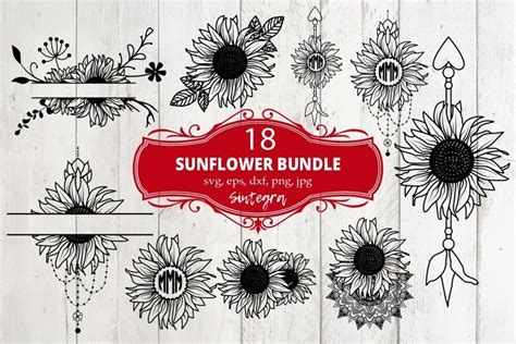 Download Sunflower 18 Monograms Bundle SVG File Files For Crafts