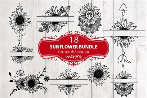 Download Sunflower 18 Monograms Bundle SVG File Printable