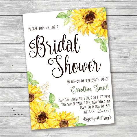 Sunflower Bridal Shower Invitations Template