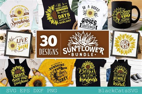 Download Sunflower Bundle 30 Designs Silhouette DXF Files