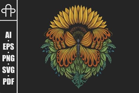 Download Sunflower Butterfly Vector Illustration Files For Crafts