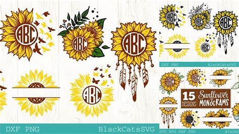 Download Sunflower Monograms Bundle 15 Design Cut Files