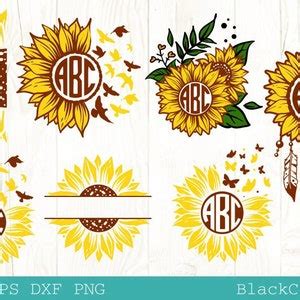 Download Sunflower Monograms Bundle 15 Design Cut Images