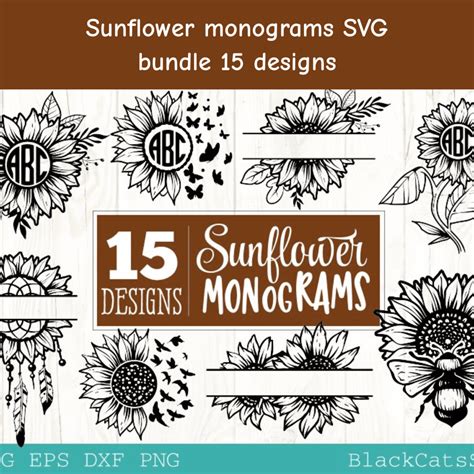 Download Sunflower Monograms Bundle 15 Design Files DXF Files
