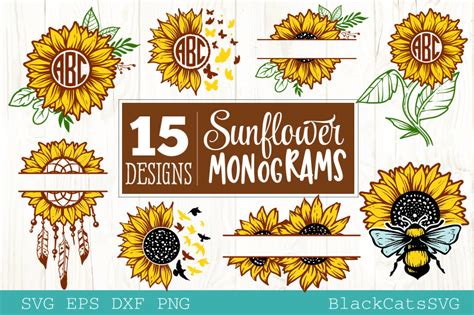Download Sunflower Monograms Bundle 15 Design Files For Crafts