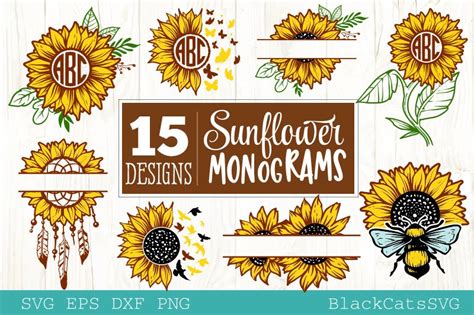 Download Sunflower Monograms Bundle 15 Design Files Free PSD Mockups