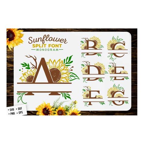 Download Sunflower Split Font Monogram Silhouette DXF Files