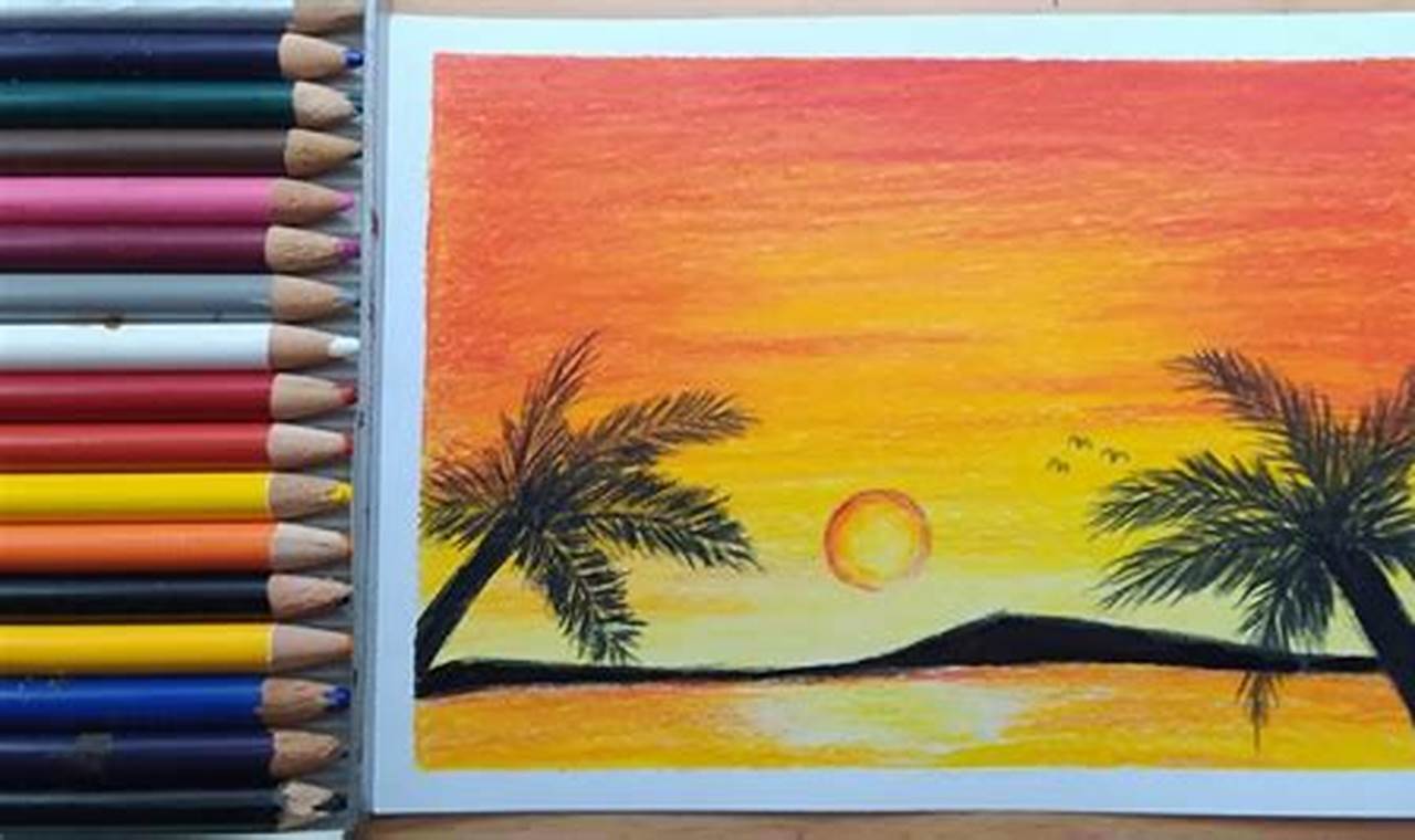Sunset Drawing Easy Colored