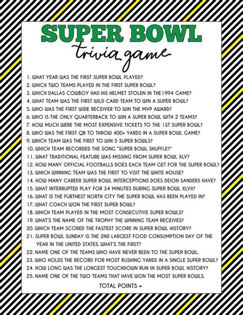 Super Bowl Trivia Games Printable