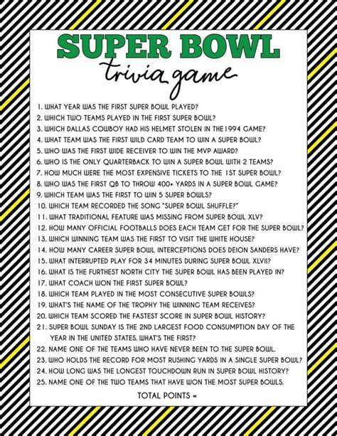 Super Bowl Trivia 2023 Printable