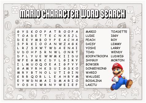 Super Mario Word Search Printable