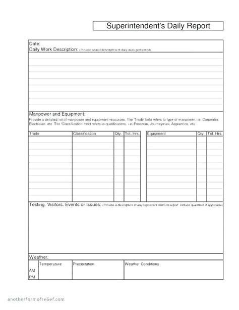 Superintendent Daily Report Template