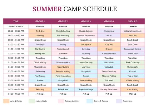 Supervisor Camp Schedule Printable