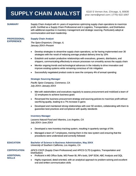 Supply Chain Analyst Resume Sample