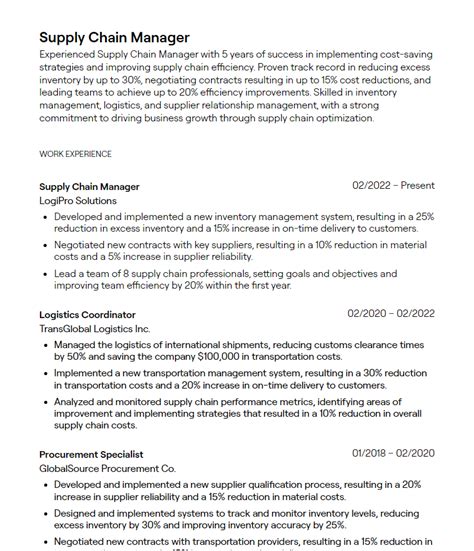 Supply Chain Manager Resume