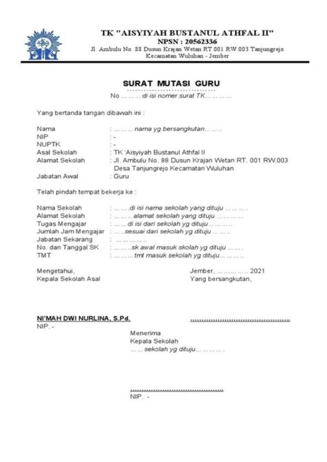 Surat Mutasi Guru