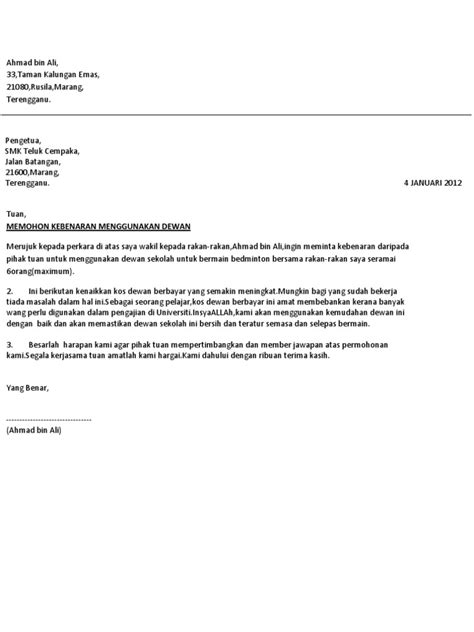 Surat Rasmi In English Format    Mla