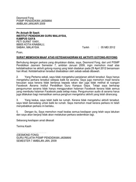 Surat Rasmi Permohonan Maaf