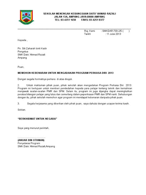 Surat Rasmi Permohonan Mengadakan Program